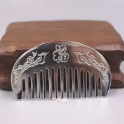 Real 999 Fine Silver Comb Bless Word Fu Pattern On Handle 2.36inch L For Chid