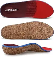 [Eggseed] Plantar Fasciitis Relief Feet Cork Insoles Arch Supports Orthotics Inserts for Flat Feet, High Arch, Foot Pain Shoe Heel Inserts in Work Boots (for Women/Men), Red, Men 9-10.5/Women 10-11.5