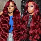 30 Inch 99j Burgundy Lace Front Wigs Human Hair 13x4 HD Transparent Wine Red ...