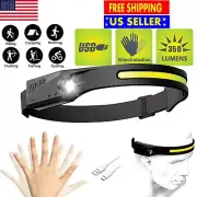 Headlamp COB LED USB Rechargeable Headlight Torch Work Light Bar Head Band Lamp
