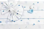 Filet - Baby Blue 3 Piece Pram Bedding Set, 1 Fitted Sheet, 1 Top Sheet with Embroidered Aida Ribbon and 1 Pillow Case, Made in Italy - Sky Blue