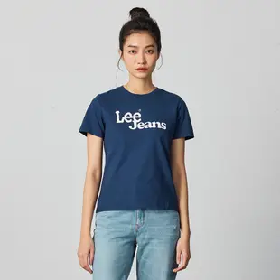 Lee JEANS 短袖T恤 女 深藍 白色 LB402038