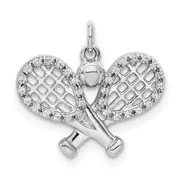 Solid 14k White Gold Simulated CZ RacKets and Ball Pendant
