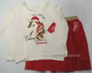 Christmas Outfit Unicorn Shirt Tutu Skirt Holiday Lights Girls Gold Set