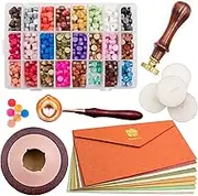 Waycreat Wax Seal Kit, 744Pcs Octagon Sealing Wax Beads with Melting Furnace, Tree of Life Stamp, 10 Pcs High-Grade Vintage Envelope, 4 Pcs Tea Candles and 1Pcs Wooden Handle Wax Melting Spoon