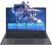 Laptop, Fingerprint Reader, Notebook 15.6 Inch, 16 GB DDR4, 512GB SSD Notebook Computer, Celeron N150 (up to 3.60 GHz), Lightweight Laptop with WiFi, Backlight Keyboard, HDMI, USB-C, for Gaming