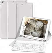 KENKE iPad 9th Generation (2021) / iPad 8th Gen (2020) / iPad 7th Gen (2019) 10.2 Inch Keyboard Case with Built-in Pencil Holder, Detachable Wireless Bluetooth Keyboard Cover 10.2 inch Case, Gray