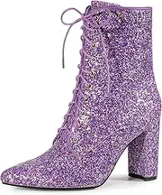 [Allegra K] Women's Glitter Pointed Toe Block Heel Halloween Ankle Boots