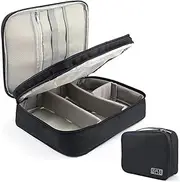 3 Layers Electronics Organizer Cord/Cable Storage Bag w/compartments, Cable Organiser Bag Travel Carrying Case for Hard Drive, Cords, USB Cables, Chargers, SD Cards, Mouses, Power Bank (Black)