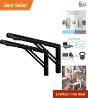 Sleek 18" Black Folding Shelf Brackets - Heavy-Duty & Space Saving Design