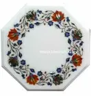 12" Marble corner side Table Semi precious stones inlay handmade Home decor