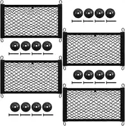 4 Pack Small Cargo Net, 17.7x9.8'' DEDC Large Storage Nets for Campervans, Double Layer Elastic Cargo Nets for RV, Boats with Mounting Screws, Hooks, Trunk Storage Net for SUV