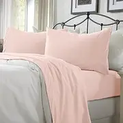 4 Piece Jersey Knit Queen Cotton Blend Pink Sheet Set | Ultra-Soft T-Shirt Jersey Bedding Sheets & Pillowcases | Heathered, Breathable, All Season Bed Sheets (Queen, Blush Pink)