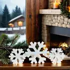 "3pc Wood Snowflakes Christmas Decorations Standing White Wooden Snowflakes O...