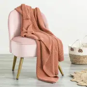 Renee Taylor Moss Seed Stitch Cotton Knitted Rust Throw
