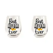2x Urban 12cm Best Ever Mum Glass Drinking Stemless Cup Drinkware Tumbler Navy