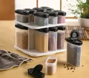 TUPPERWARE EXCLUSIVE CAROUSEL MODULAR MATES BLACK FLIPTOP 8 SPICE SHAKER SET NEW