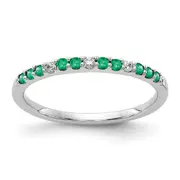 14k White Gold Real Diamond and Emerald Band