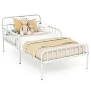 Giantex Single Size Bed Frame Metal Bed Platform w/Side Guardrails Mattress Foundation White