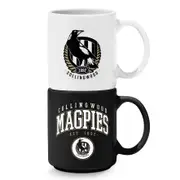Collingwood Magpies AFL Set of 2 Stackable Ceramic Coffee Mug Cups