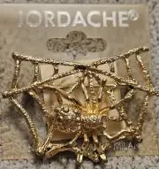 Vintage Jordache Spider, Spiderweb Pin, Brooch, Gold tone