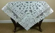 White Embroidered Full Cutwork 33" Square Embroidery Tablecloth Wedding Bridal