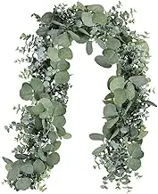 Winlyn 5.9' Long Faux Silver Dollar Eucalyptus Leaves Greenery Garland in Grey Green for Wedding Arch Swag Backdrop Doorways Table Runner Indoor Outdoor