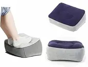SEWACC Inflatable Travel Foot Rest Pillow Gray Blue Multipurpose Cushion for Comfort Flights Trains Cars Easy Inflation Skin Friendly Flocking Foot Support