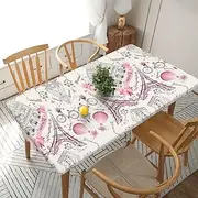 5 Foot Rectangle Elastic Fitted Tablecloth, Waterproof Edged Great for Picnic Party Outdoor Patio,Romantic Paris Butterfly