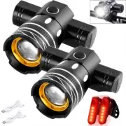2 Sets USB Rechargeable LED Bicycle Headlight Bike Front Rear Lamp Cycling Light
