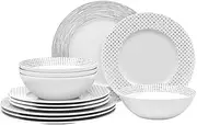 [Noritake] Hammock 12-Piece Set, Rim, Service for 4 in Grey/White.,