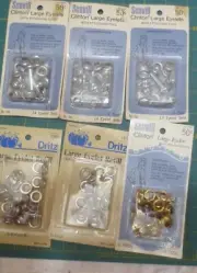 6 NIP SCOVILL - Clinton -Dritz Large Eyelets 1/4" w/tools Silver & Gold tones
