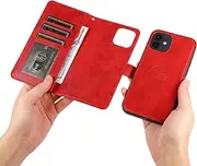 GoshukunTech for iPhone 12 mini Case,for iPhone 12 mini Phone Cover [2 in 1 Wallet Leather Case] Detachable Magnetic Flip Cover with Card Slots,Wrist Strap-Red