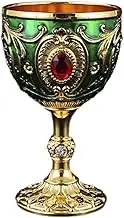 Generic Retro Embossed Water, Small Drinking Glass, Gift, Mini Goblet for Kitchen, Cocktail, Party, Champagne Souvenir, Gold Green