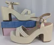 pop Applaud - Natural Woven Sandals - Chunky Platform Heel - Size 9M