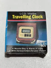 VINTAGE LCD BLACK WALLET TRAVELLING CLOCK NEW IN BOX NEEDS BATTERY