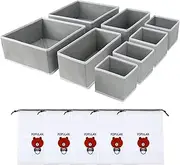 [Zythrem] 8Pcs Clothes Drawer Organisers Foldable Storage Box Wardrobe Storage Organiser Drawer Dividers with 5 Shoe Bags Fabric Underwear Organiser for Baby Clothing Bras Socks Ties Shirt Underwear