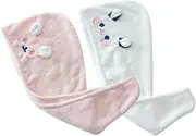 HONITANO 2Pcs Hair Towel Wraps Quick Drying Caps for Women Super Absorbent Fleece Hair Towels Cute Cartoon Design for Rapid Hair Drying Comfortable Fit for All Head