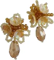 [RYEPOLNIX] Handmade Earrings Colourful Beaded Flowers Crystal Drops Dangle Stud Earrings Summer Beach Sweet Cute Cool Girls Party Earrings/722