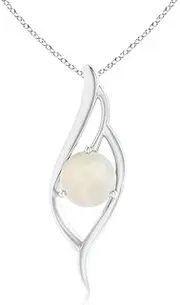 [Angara] Natural Opal Angel Wing Bypass Pendant Necklace in Sterling Silver/10ct/14ct Solid Gold for Women | October Birthstone Jewellery for Her