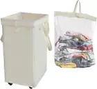 75L Collapsible Tall Laundry Hamper, Laundry Basket with Wheels with Removable W