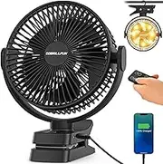 GOBRILLFUN 8.3 Inch 12000mAh Clip Fan with Remote Control, USB Rechargeable with LED Lights, 5 Speed Fan with Battery Operated for Office, Outdoor Travel, Camping, Tent