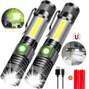 Flashlight Super Bright Torch USB Rechargeable Magnetic Zoomable With Side light
