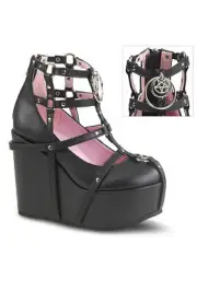 Pleaser Demonia 5 Inch Wedge Platform Cage Bootie, Back Metal Zip