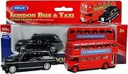 London Double Decker Red Bus and Black Taxi Mini Models (Pull Back & Go Action) Made of Die Cast Metal and Plastic Parts - British Souvenir Toy from England UK