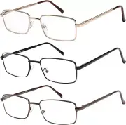 Reading Glasses Set of 3 Metal Full Rim Glasses for Reading for Men and Women