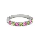 925 Sterling Silver Round 2.50 MM Pink Tourmaline Peridot Eternity Women Ring