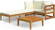 vidaXL Wooden Outdoor Lounge Set with Acacia Frame, Cream White Cushions, 4-Piece Garden Furniture for Patio and Terrace