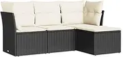 vidaxl - Garden Sofa Set 4 Piece Black Poly Rattan Modular Lounge with Cushions Outdoor Patio Furniture