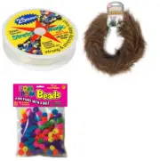 Bead & Jewelry Making Kit Asstd 75 Pom-Poms, 9' Brown Stems, 25m Stretch Cord